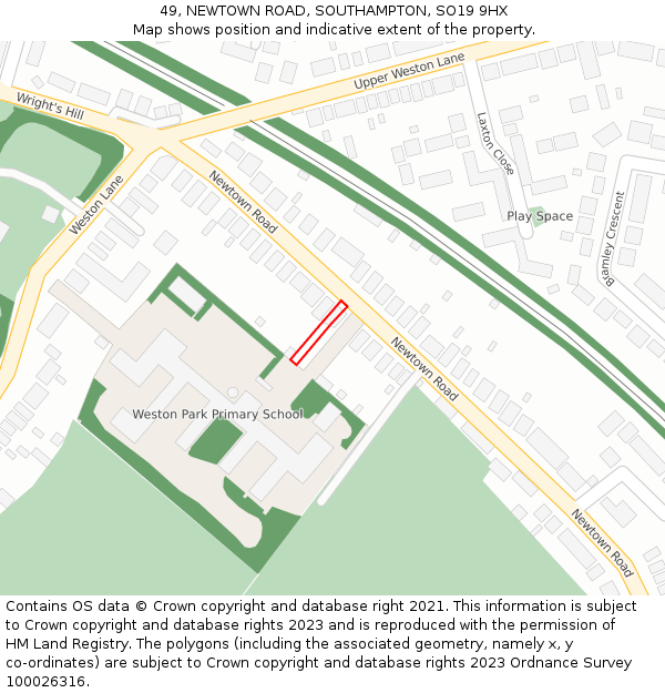 49, NEWTOWN ROAD, SOUTHAMPTON, SO19 9HX: Location map and indicative extent of plot