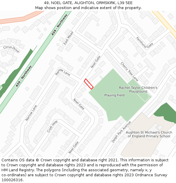 49, NOEL GATE, AUGHTON, ORMSKIRK, L39 5EE: Location map and indicative extent of plot