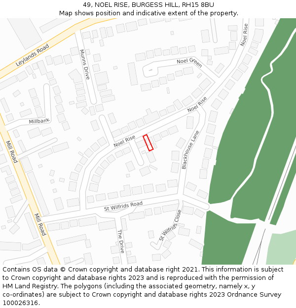 49, NOEL RISE, BURGESS HILL, RH15 8BU: Location map and indicative extent of plot