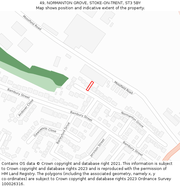 49, NORMANTON GROVE, STOKE-ON-TRENT, ST3 5BY: Location map and indicative extent of plot