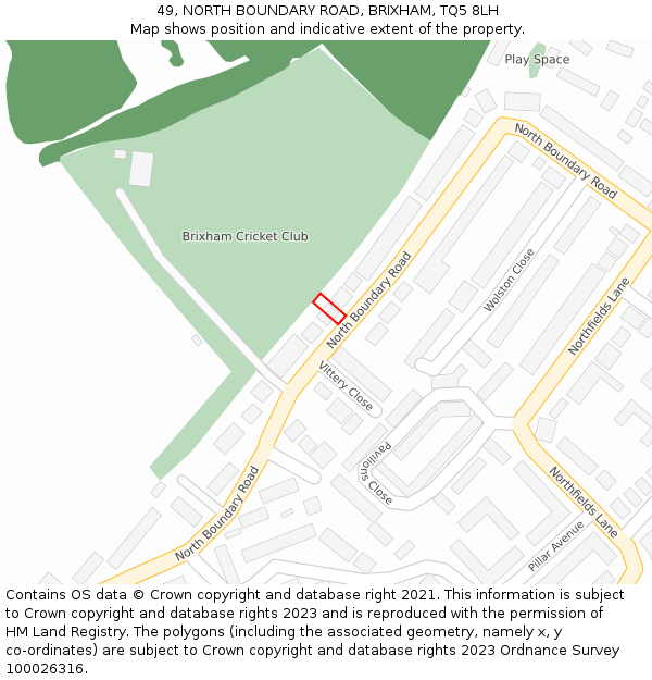 49, NORTH BOUNDARY ROAD, BRIXHAM, TQ5 8LH: Location map and indicative extent of plot