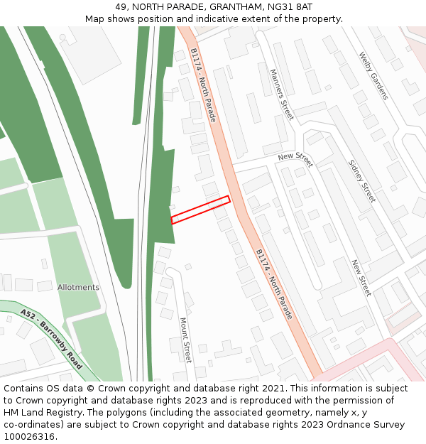 49, NORTH PARADE, GRANTHAM, NG31 8AT: Location map and indicative extent of plot