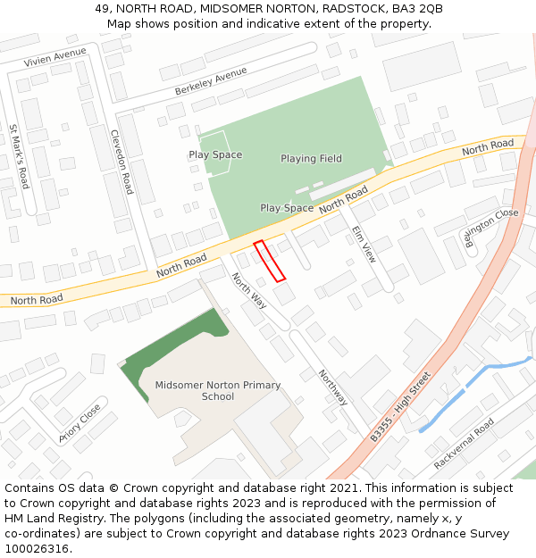 49, NORTH ROAD, MIDSOMER NORTON, RADSTOCK, BA3 2QB: Location map and indicative extent of plot