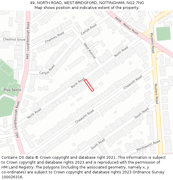 49, NORTH ROAD, WEST BRIDGFORD, NOTTINGHAM, NG2 7NG: Location map and indicative extent of plot