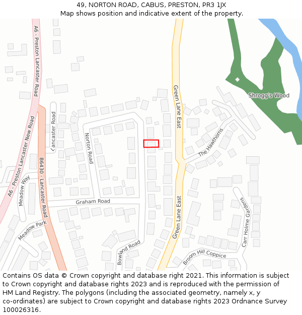 49, NORTON ROAD, CABUS, PRESTON, PR3 1JX: Location map and indicative extent of plot
