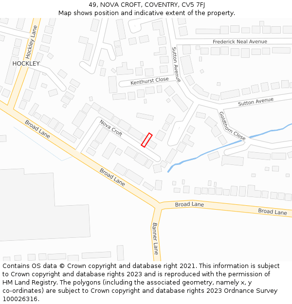 49, NOVA CROFT, COVENTRY, CV5 7FJ: Location map and indicative extent of plot