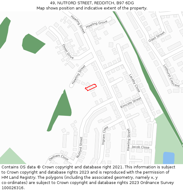 49, NUTFORD STREET, REDDITCH, B97 6DG: Location map and indicative extent of plot