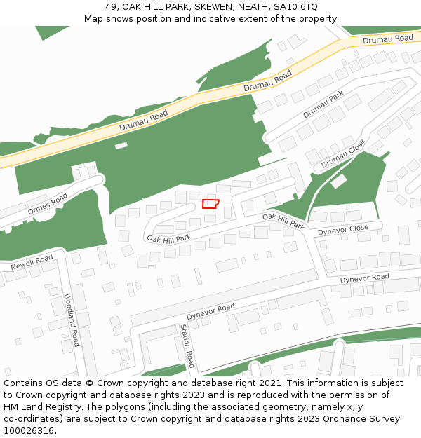 49, OAK HILL PARK, SKEWEN, NEATH, SA10 6TQ: Location map and indicative extent of plot