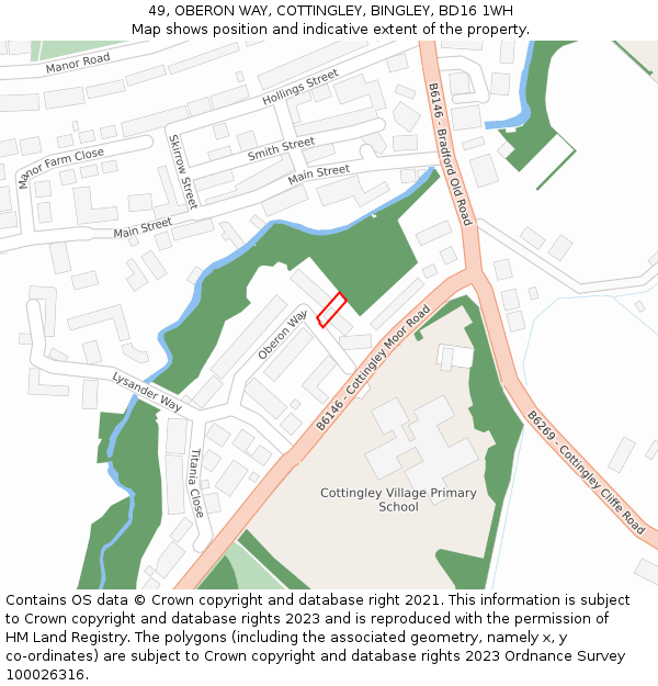 49, OBERON WAY, COTTINGLEY, BINGLEY, BD16 1WH: Location map and indicative extent of plot