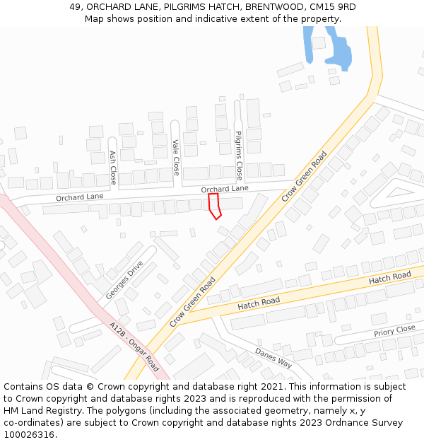 49, ORCHARD LANE, PILGRIMS HATCH, BRENTWOOD, CM15 9RD: Location map and indicative extent of plot