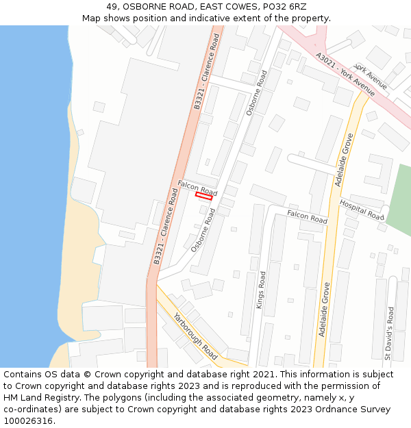 49, OSBORNE ROAD, EAST COWES, PO32 6RZ: Location map and indicative extent of plot