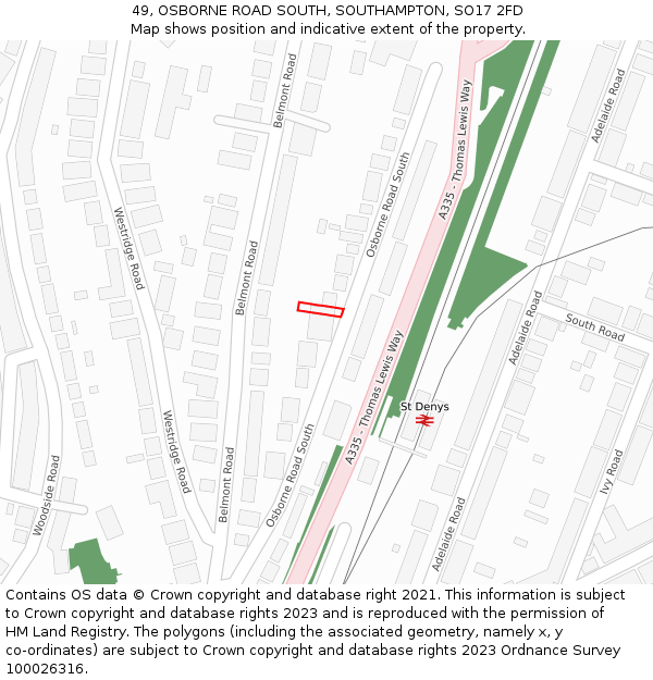 49, OSBORNE ROAD SOUTH, SOUTHAMPTON, SO17 2FD: Location map and indicative extent of plot