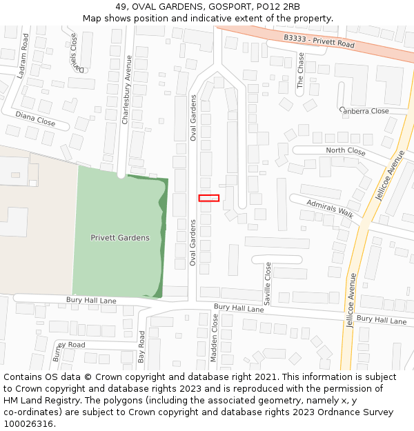 49, OVAL GARDENS, GOSPORT, PO12 2RB: Location map and indicative extent of plot
