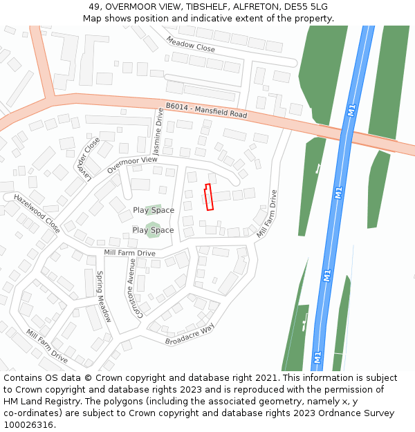 49, OVERMOOR VIEW, TIBSHELF, ALFRETON, DE55 5LG: Location map and indicative extent of plot