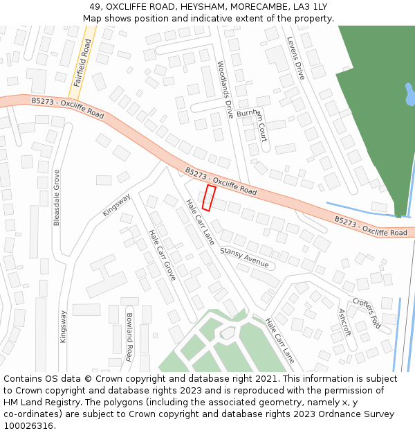 49, OXCLIFFE ROAD, HEYSHAM, MORECAMBE, LA3 1LY: Location map and indicative extent of plot