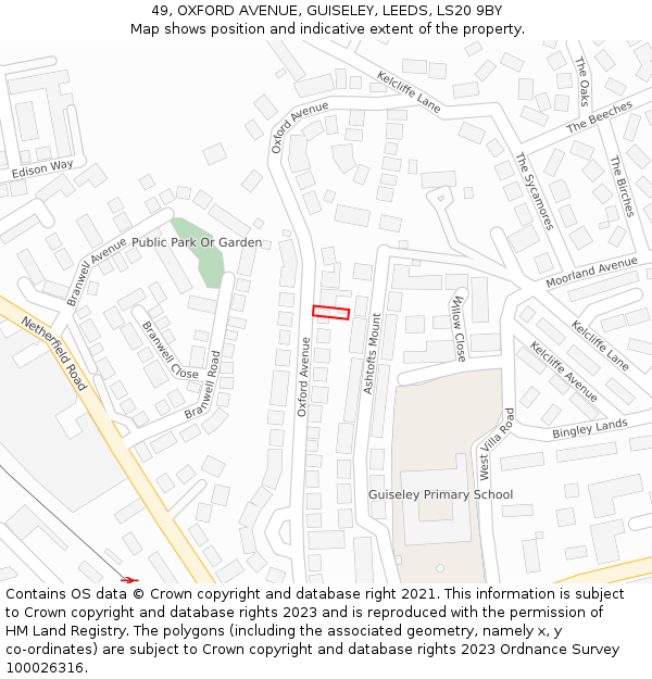 49, OXFORD AVENUE, GUISELEY, LEEDS, LS20 9BY: Location map and indicative extent of plot