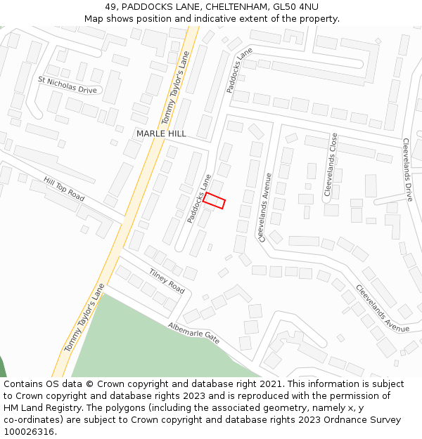 49, PADDOCKS LANE, CHELTENHAM, GL50 4NU: Location map and indicative extent of plot