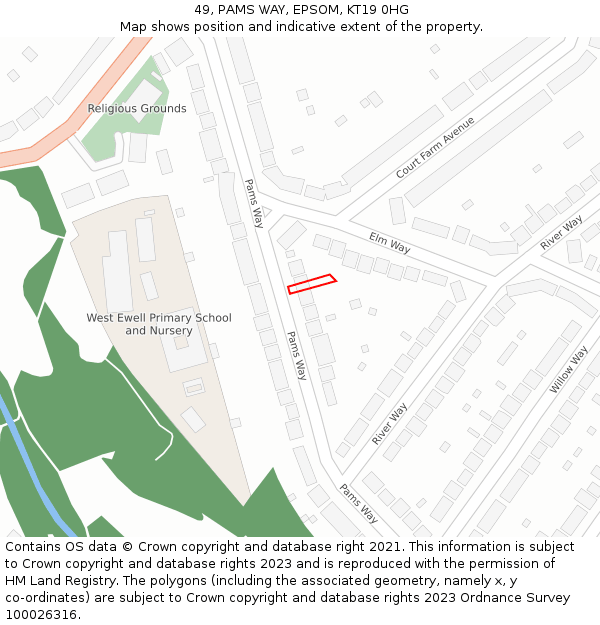 49, PAMS WAY, EPSOM, KT19 0HG: Location map and indicative extent of plot