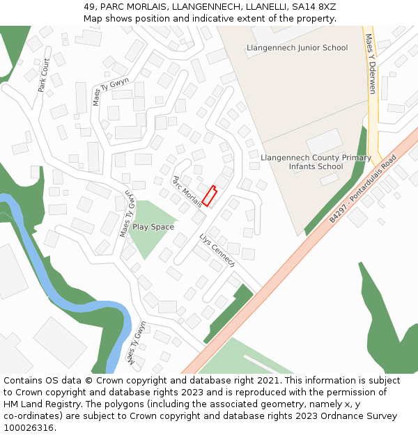 49, PARC MORLAIS, LLANGENNECH, LLANELLI, SA14 8XZ: Location map and indicative extent of plot