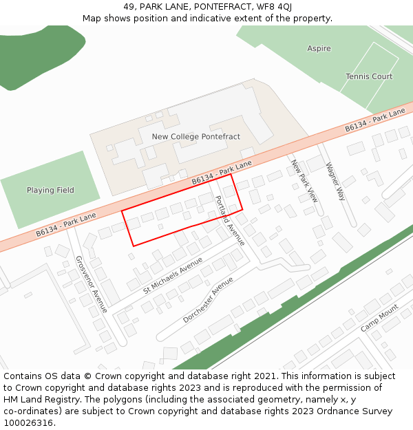 49, PARK LANE, PONTEFRACT, WF8 4QJ: Location map and indicative extent of plot