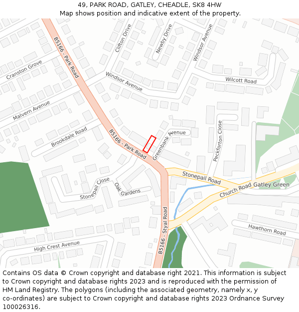 49, PARK ROAD, GATLEY, CHEADLE, SK8 4HW: Location map and indicative extent of plot