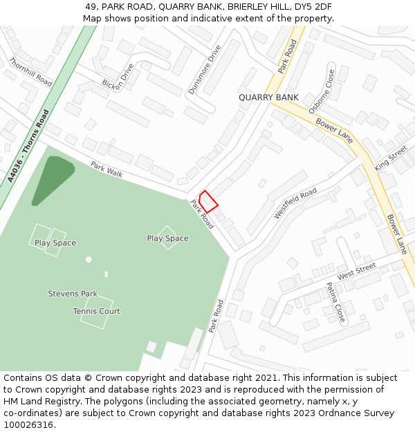 49, PARK ROAD, QUARRY BANK, BRIERLEY HILL, DY5 2DF: Location map and indicative extent of plot