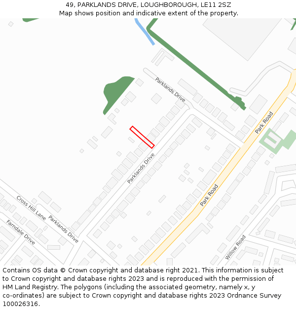 49, PARKLANDS DRIVE, LOUGHBOROUGH, LE11 2SZ: Location map and indicative extent of plot