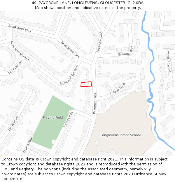 49, PAYGROVE LANE, LONGLEVENS, GLOUCESTER, GL2 0BA: Location map and indicative extent of plot