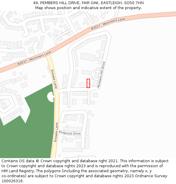 49, PEMBERS HILL DRIVE, FAIR OAK, EASTLEIGH, SO50 7HN: Location map and indicative extent of plot