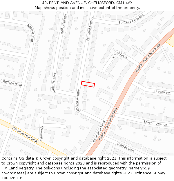 49, PENTLAND AVENUE, CHELMSFORD, CM1 4AY: Location map and indicative extent of plot