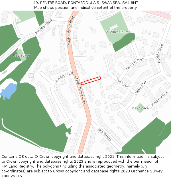 49, PENTRE ROAD, PONTARDDULAIS, SWANSEA, SA4 8HT: Location map and indicative extent of plot