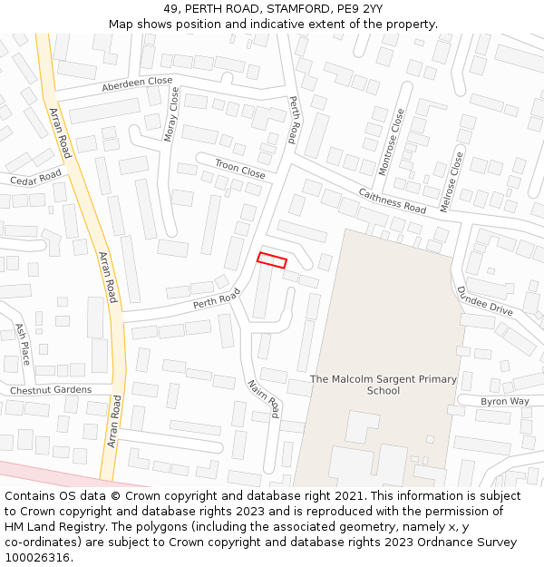 49, PERTH ROAD, STAMFORD, PE9 2YY: Location map and indicative extent of plot