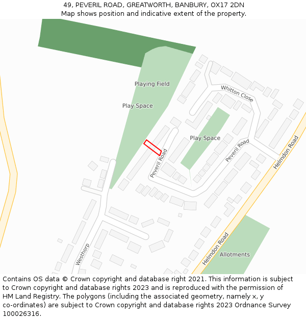 49, PEVERIL ROAD, GREATWORTH, BANBURY, OX17 2DN: Location map and indicative extent of plot