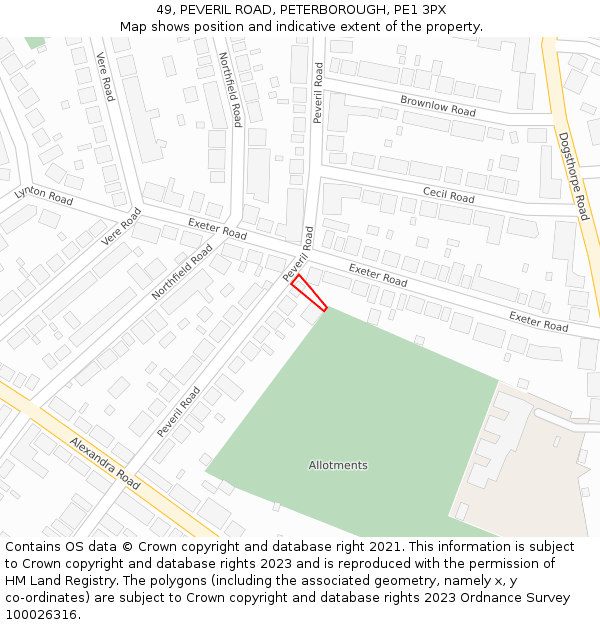 49, PEVERIL ROAD, PETERBOROUGH, PE1 3PX: Location map and indicative extent of plot