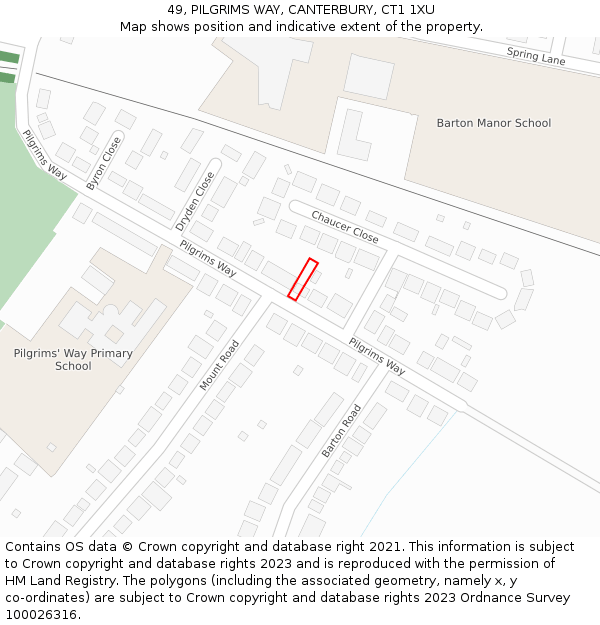 49, PILGRIMS WAY, CANTERBURY, CT1 1XU: Location map and indicative extent of plot