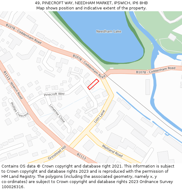 49, PINECROFT WAY, NEEDHAM MARKET, IPSWICH, IP6 8HB: Location map and indicative extent of plot