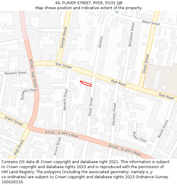 49, PLAYER STREET, RYDE, PO33 2JB: Location map and indicative extent of plot