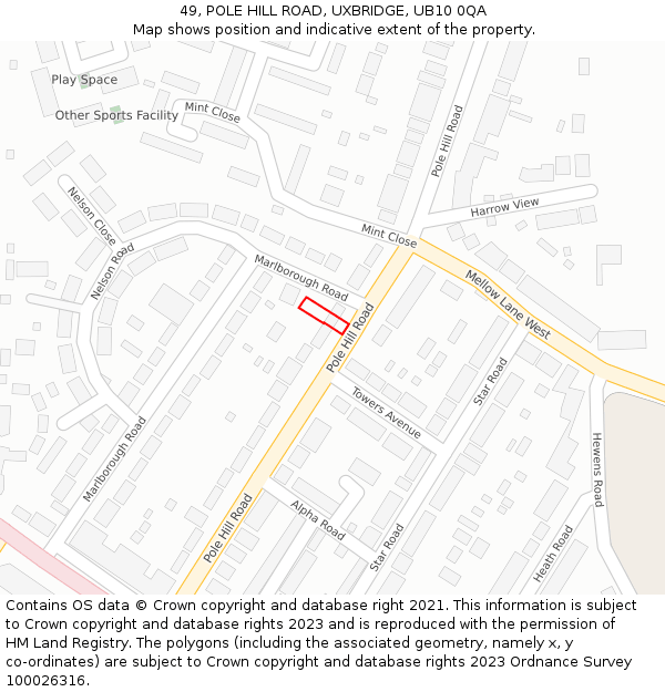 49, POLE HILL ROAD, UXBRIDGE, UB10 0QA: Location map and indicative extent of plot