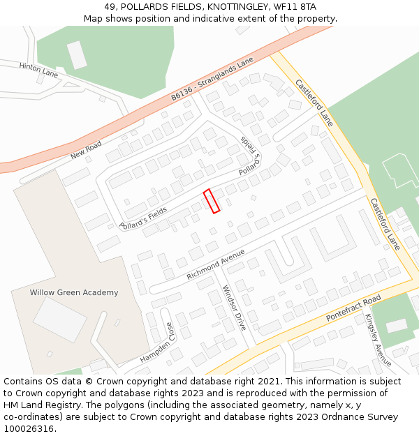 49, POLLARDS FIELDS, KNOTTINGLEY, WF11 8TA: Location map and indicative extent of plot