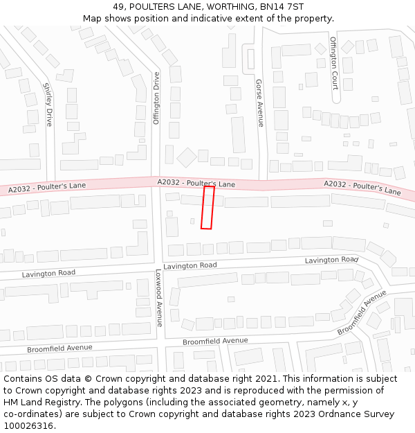 49, POULTERS LANE, WORTHING, BN14 7ST: Location map and indicative extent of plot