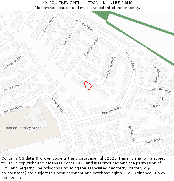 49, POULTNEY GARTH, HEDON, HULL, HU12 8NS: Location map and indicative extent of plot