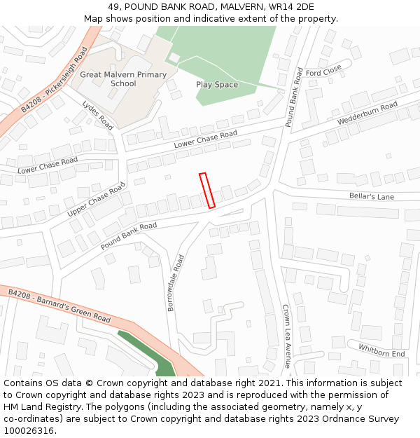 49, POUND BANK ROAD, MALVERN, WR14 2DE: Location map and indicative extent of plot