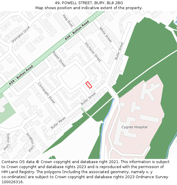 49, POWELL STREET, BURY, BL8 2BG: Location map and indicative extent of plot