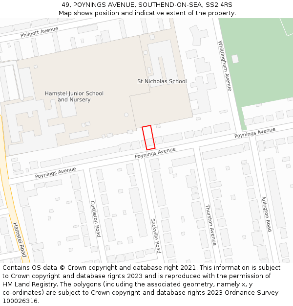 49, POYNINGS AVENUE, SOUTHEND-ON-SEA, SS2 4RS: Location map and indicative extent of plot