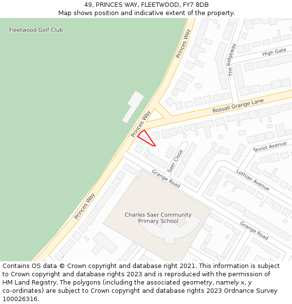 49, PRINCES WAY, FLEETWOOD, FY7 8DB: Location map and indicative extent of plot