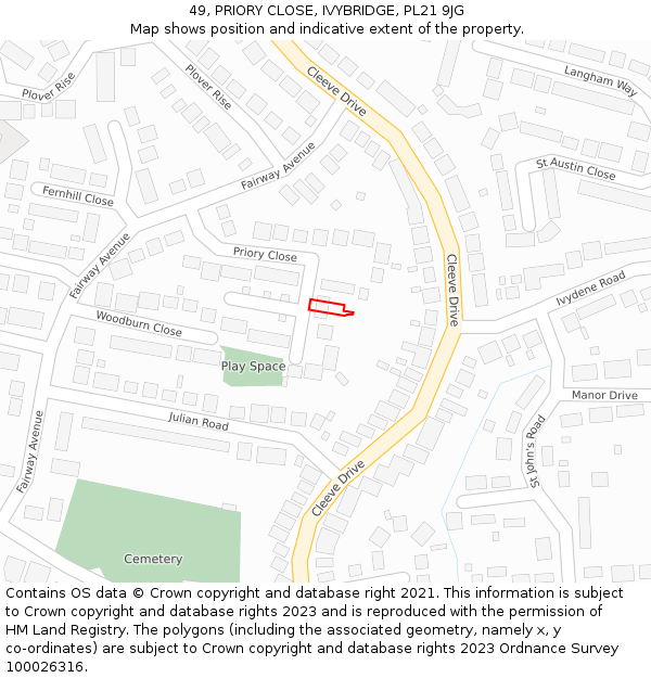 49, PRIORY CLOSE, IVYBRIDGE, PL21 9JG: Location map and indicative extent of plot