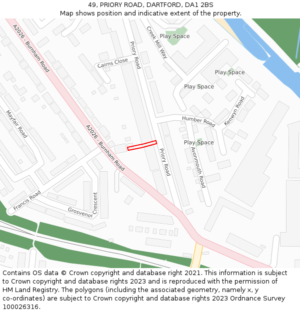 49, PRIORY ROAD, DARTFORD, DA1 2BS: Location map and indicative extent of plot