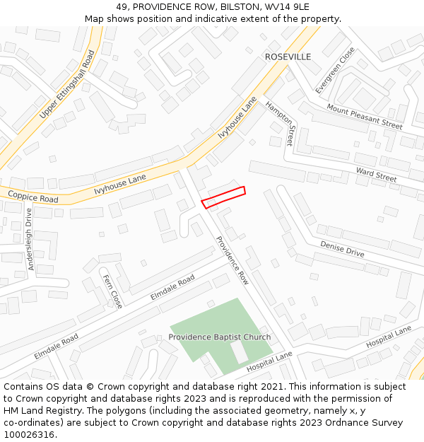 49, PROVIDENCE ROW, BILSTON, WV14 9LE: Location map and indicative extent of plot