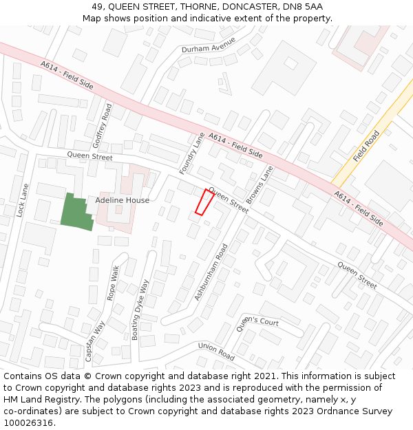 49, QUEEN STREET, THORNE, DONCASTER, DN8 5AA: Location map and indicative extent of plot