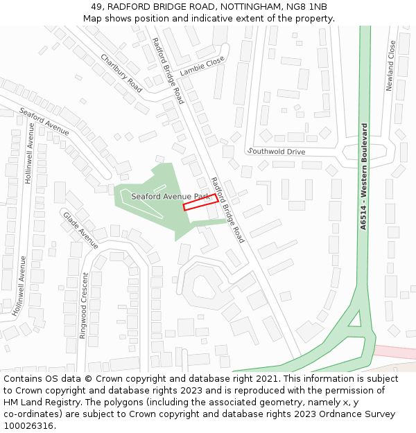 49, RADFORD BRIDGE ROAD, NOTTINGHAM, NG8 1NB: Location map and indicative extent of plot